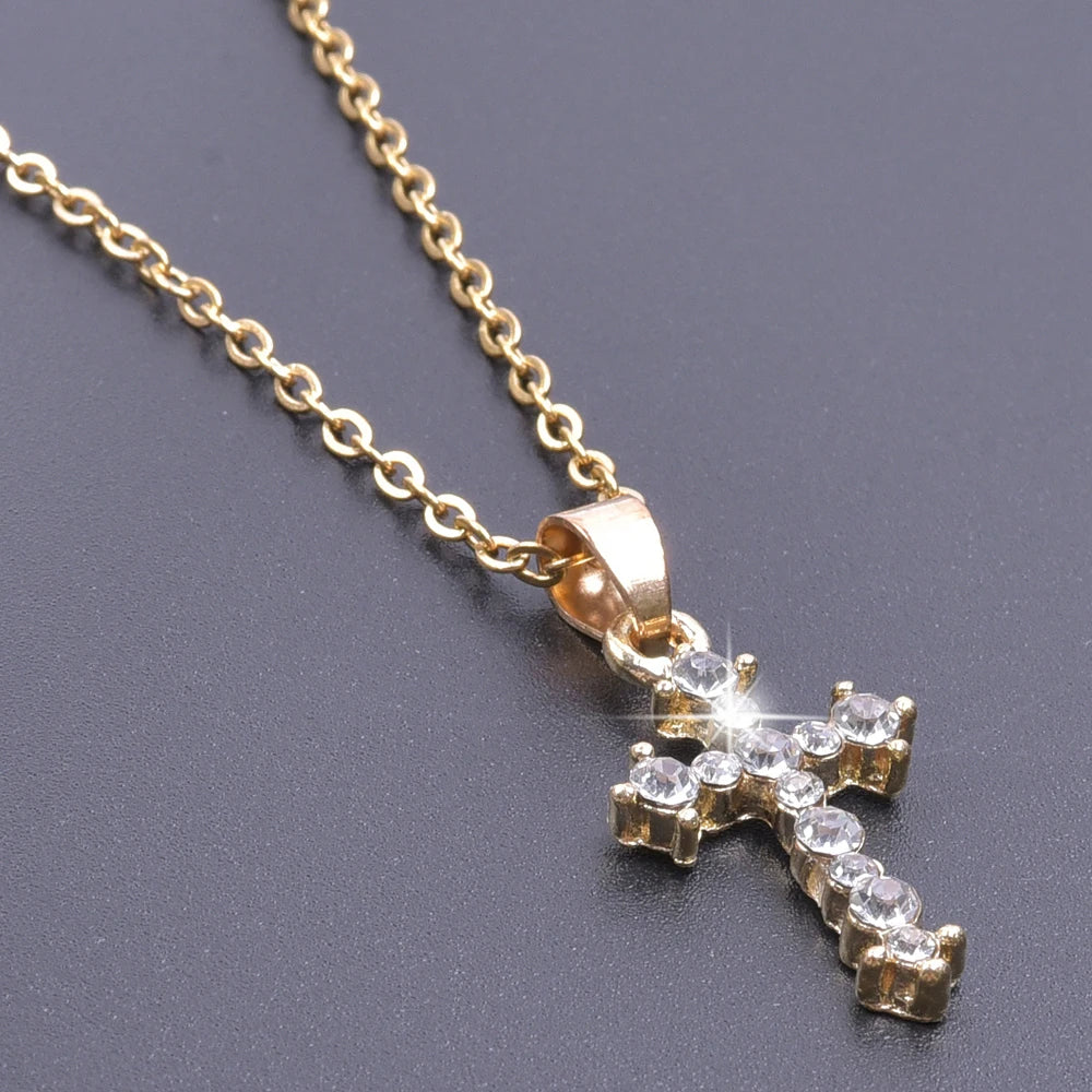 Women's Rhinestone Cross Charm Necklace