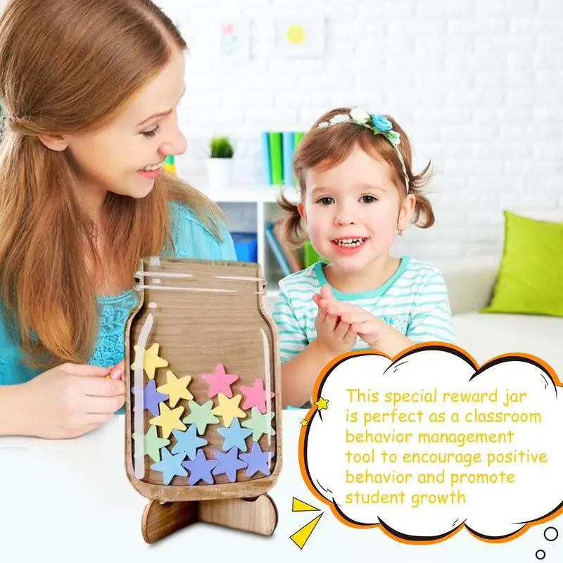 Wooden Reward Jar with Star Tokens