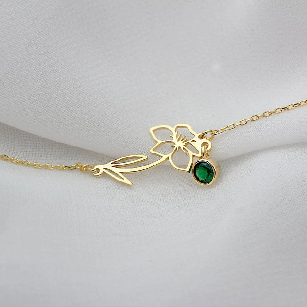 Women's Birthday Flower with Birthstone Bracelet