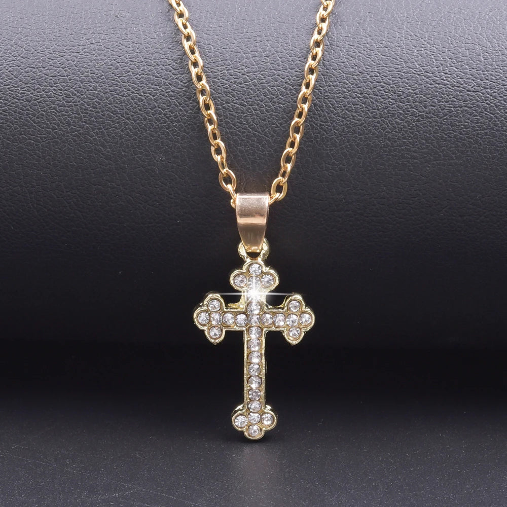 Women's Rhinestone Cross Charm Necklace