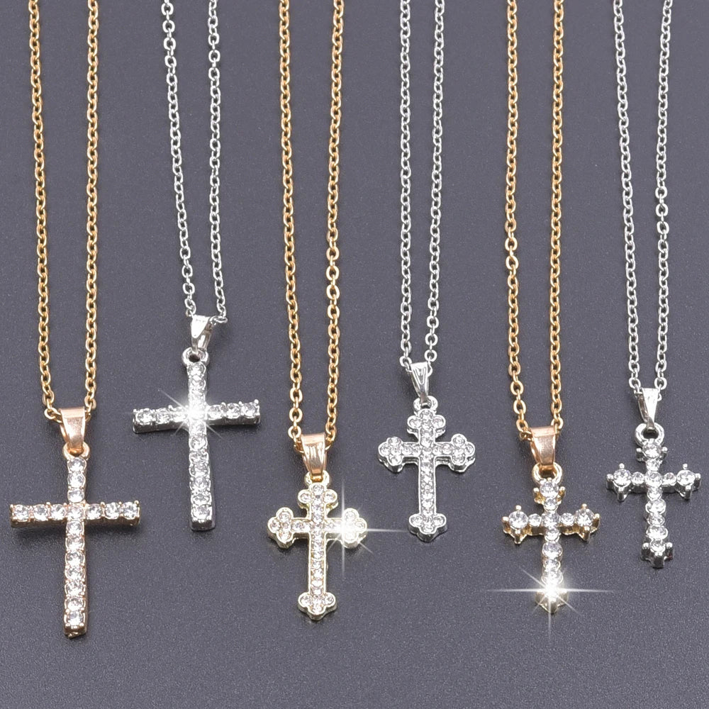 Women's Rhinestone Cross Charm Necklace