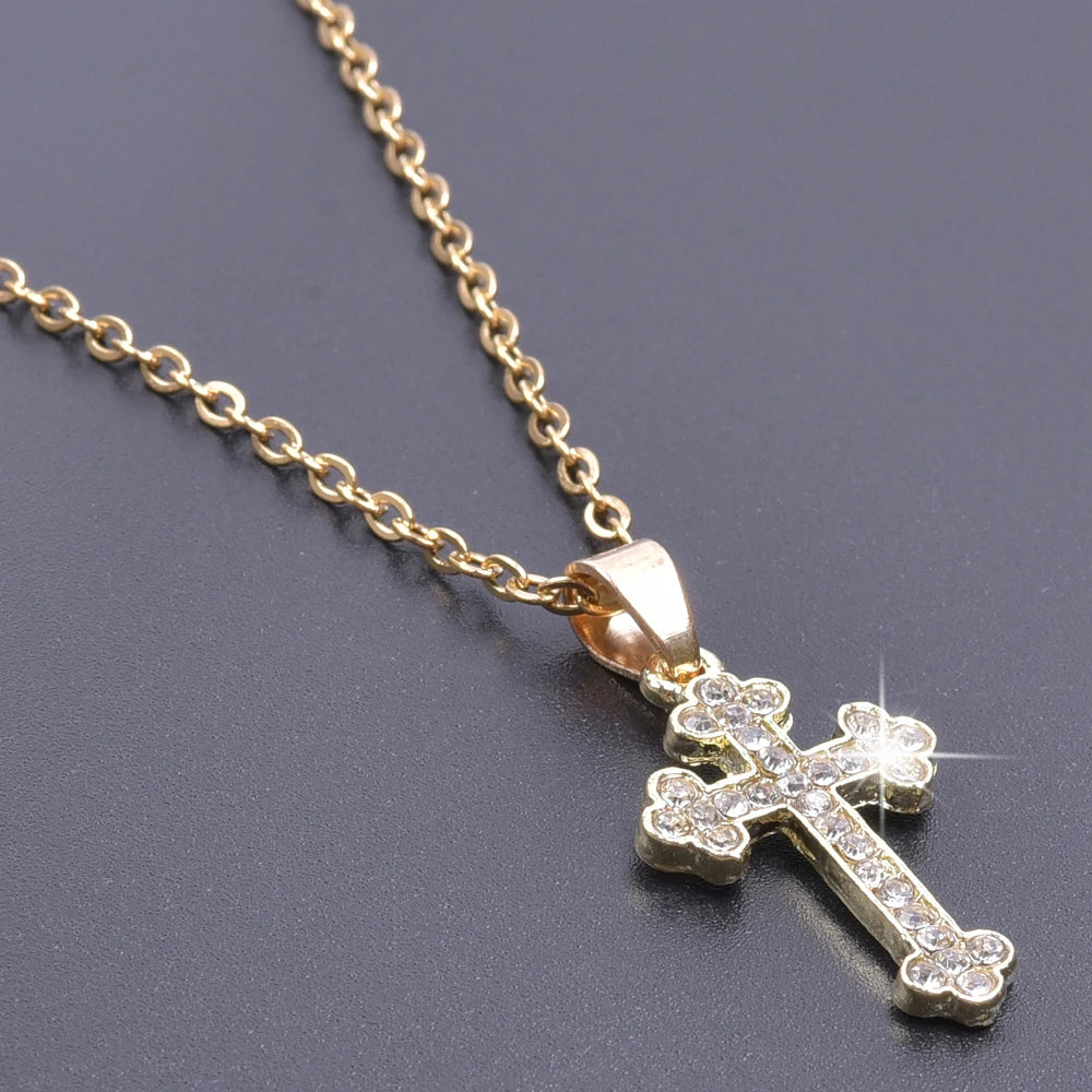 Women's Rhinestone Cross Charm Necklace