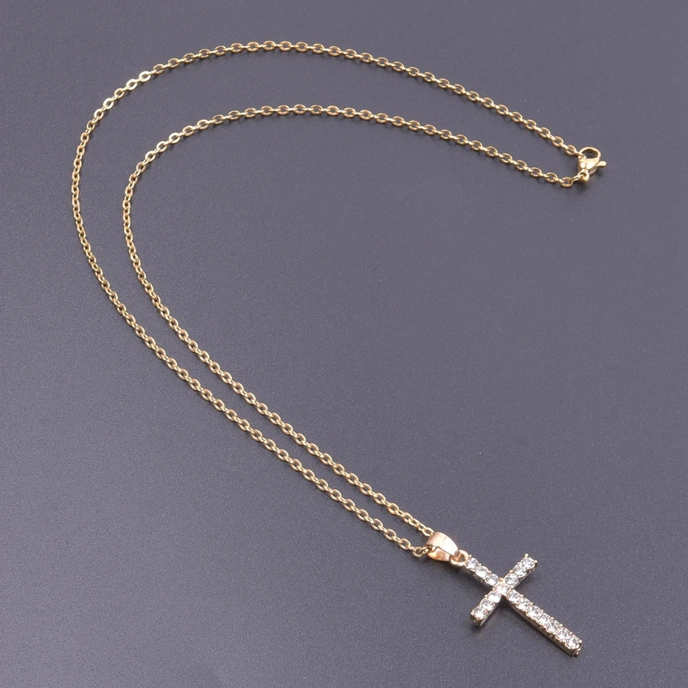 Women's Rhinestone Cross Charm Necklace