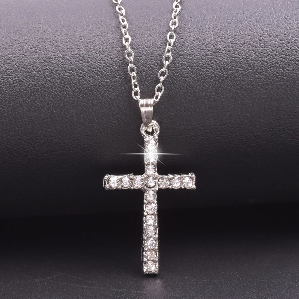 Women's Rhinestone Cross Charm Necklace