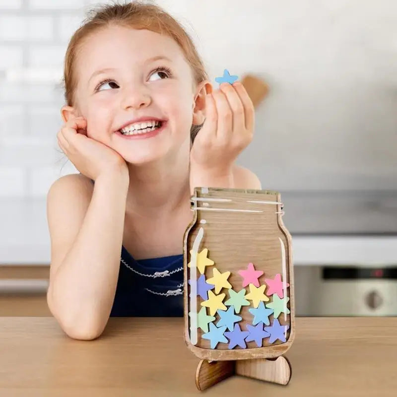 Wooden Reward Jar with Star Tokens