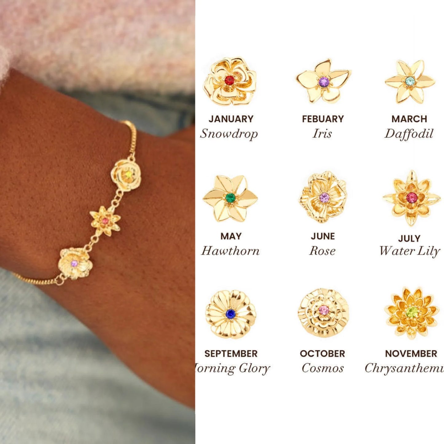 Women's Birthstone Flower Bracelet