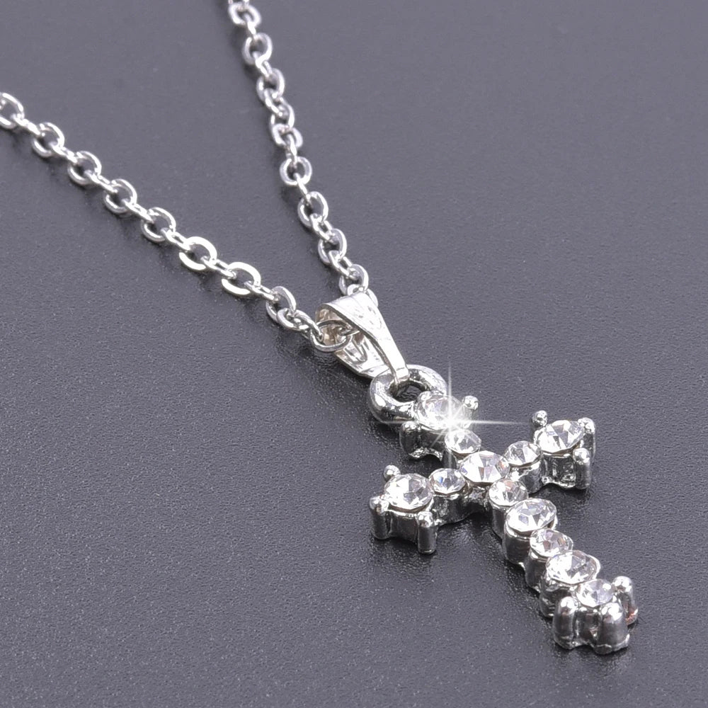 Women's Rhinestone Cross Charm Necklace