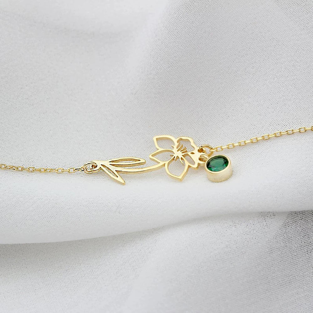Women's Birthday Flower with Birthstone Bracelet