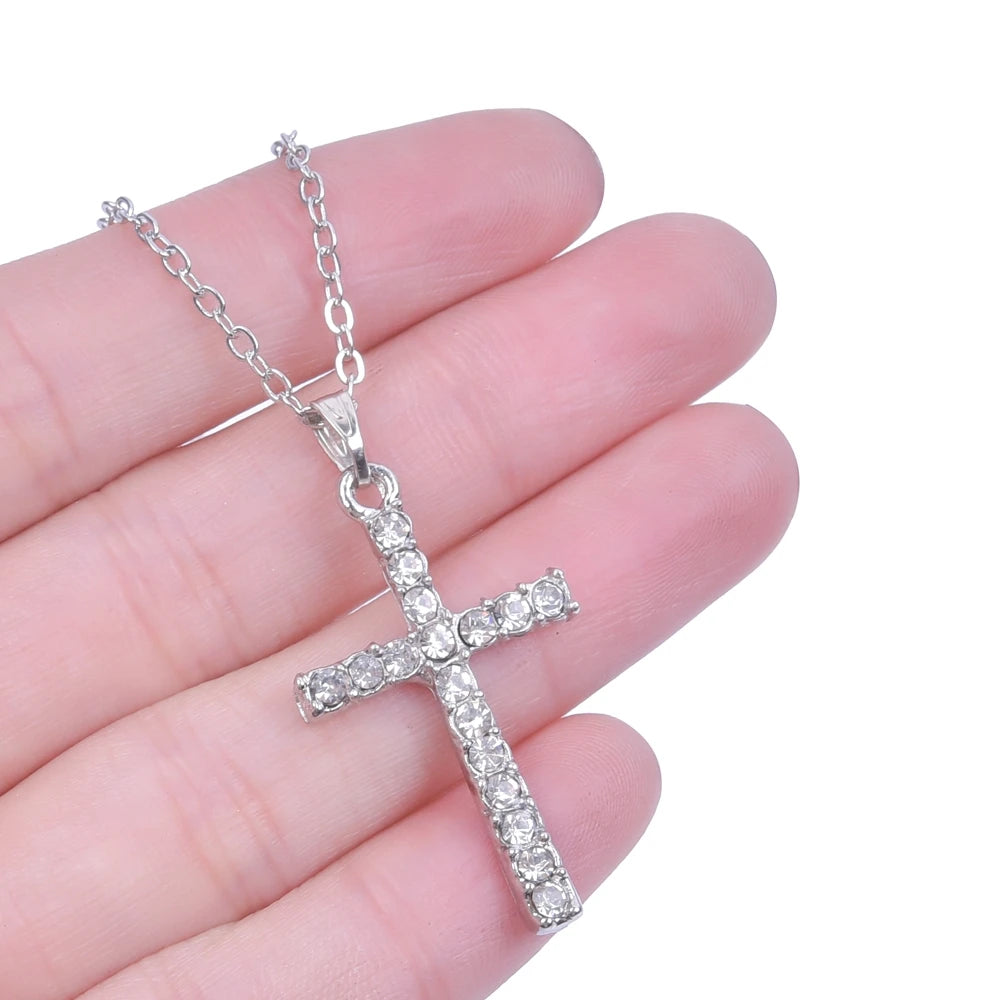 Women's Rhinestone Cross Charm Necklace