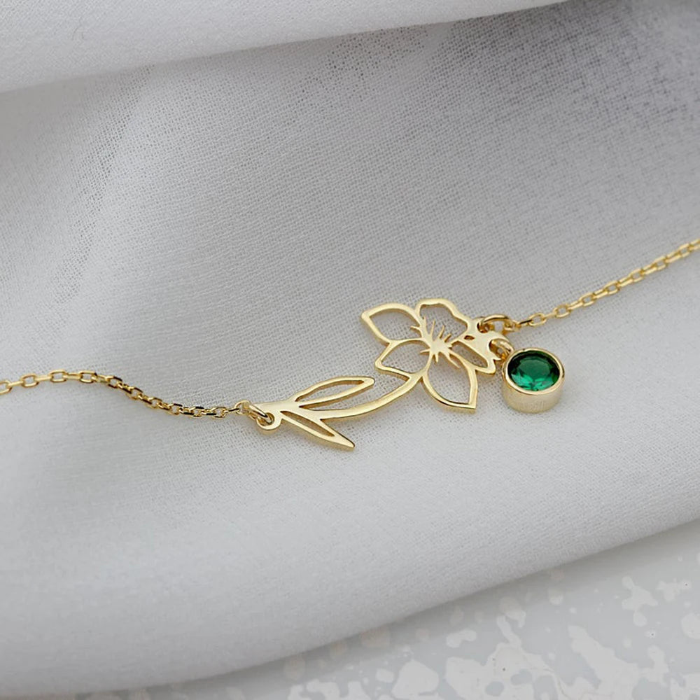 Women's Birthday Flower with Birthstone Bracelet