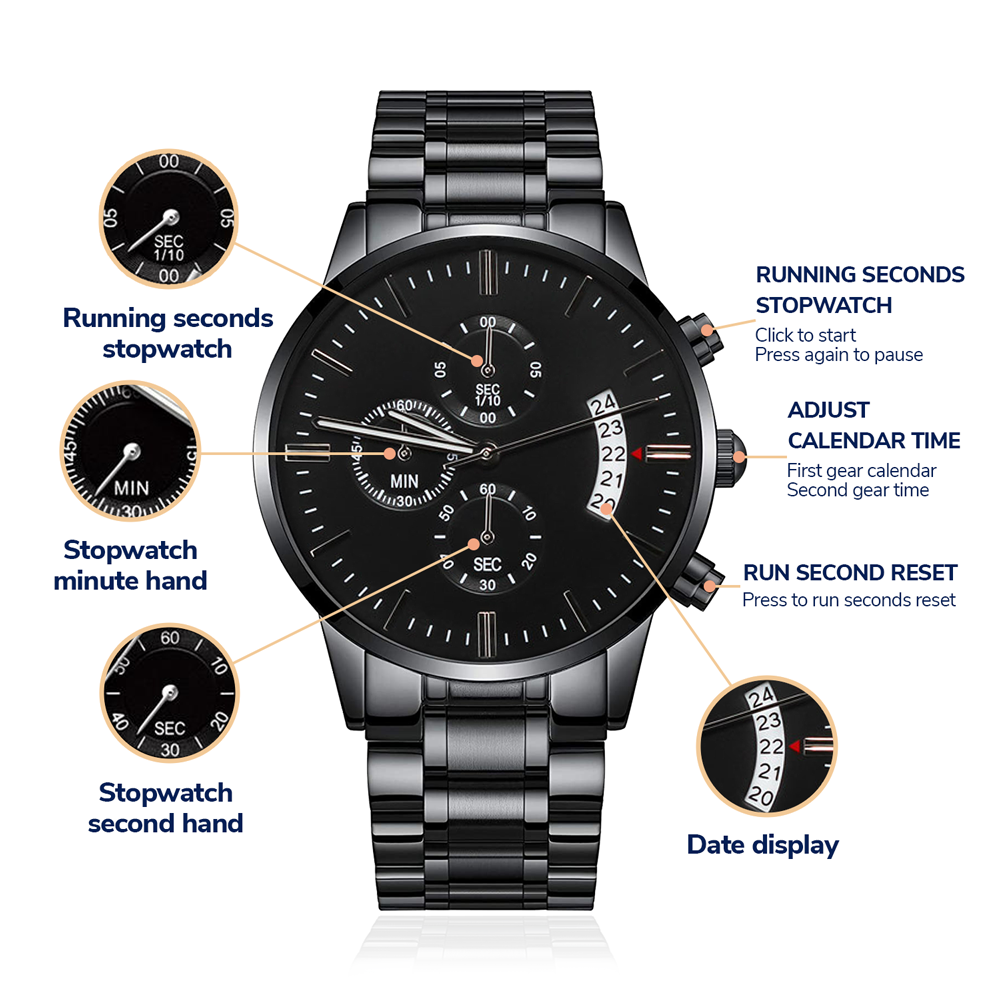 Men's Customizable/Engravable Black Chronograph Watch