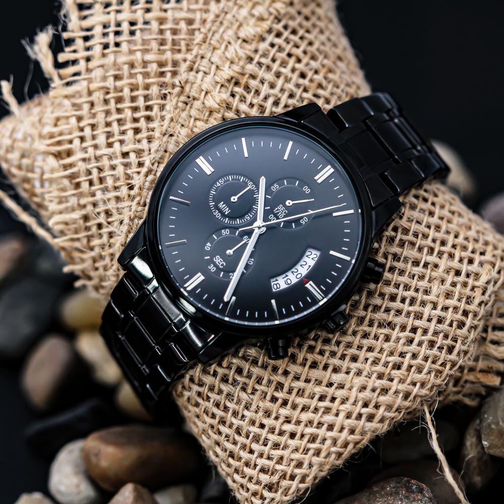 Men's Customizable/Engravable Black Chronograph Watch