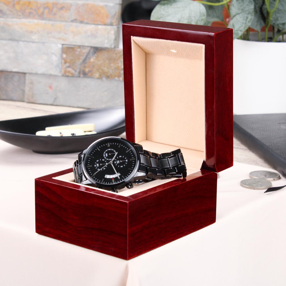 Men's Customizable/Engravable Black Chronograph Watch