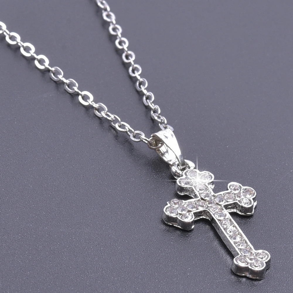 Women's Rhinestone Cross Charm Necklace
