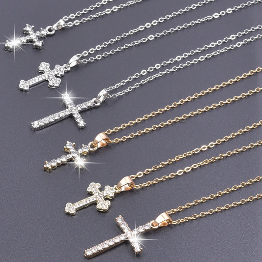 Women's Rhinestone Cross Charm Necklace