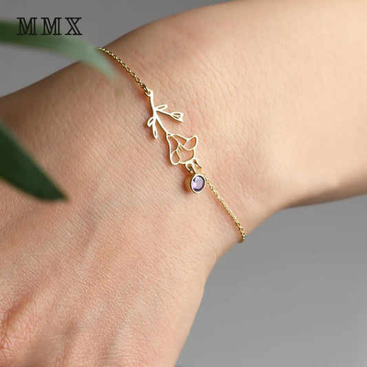 Women's Birthday Flower with Birthstone Bracelet