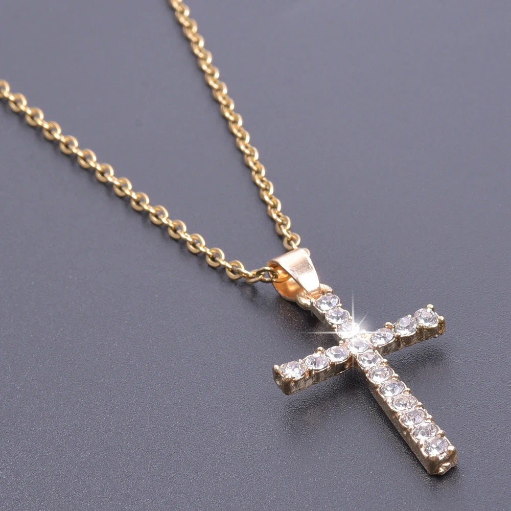 Women's Rhinestone Cross Charm Necklace
