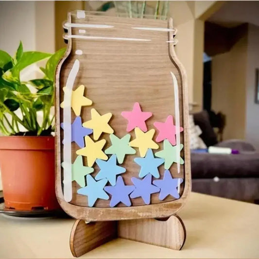 Wooden Reward Jar with Star Tokens